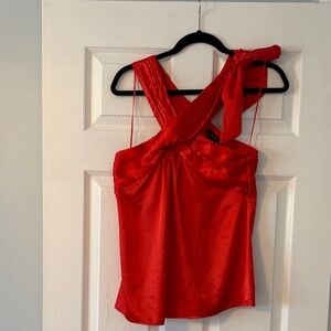 Mango Red Satin Cross-Shoulder Tie Camisole
